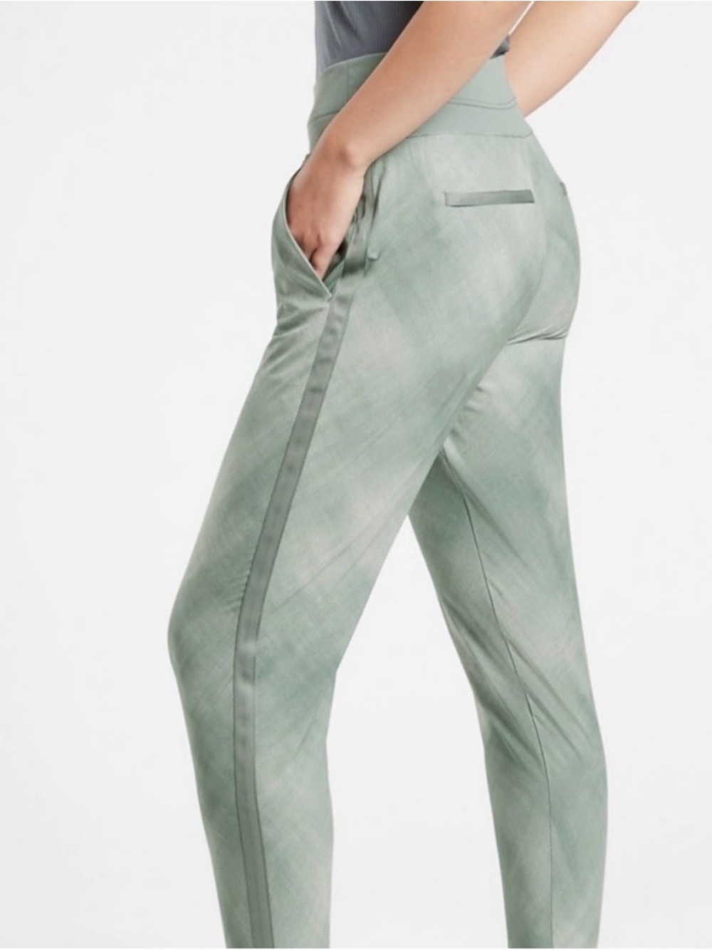 Athleta Sage Green Nolita Pants with Side Stripe and Zipper Pockets